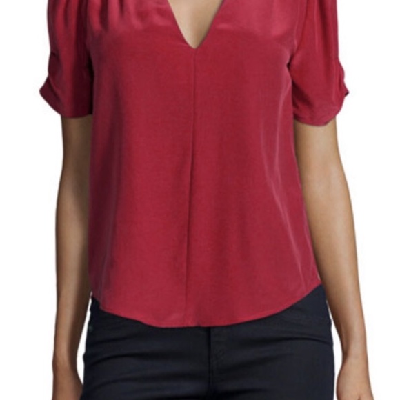JOIE Amone Pleat Split Neck Silk Blouse Top in Rust Size Small - MSRP $298 - Picture 2 of 8